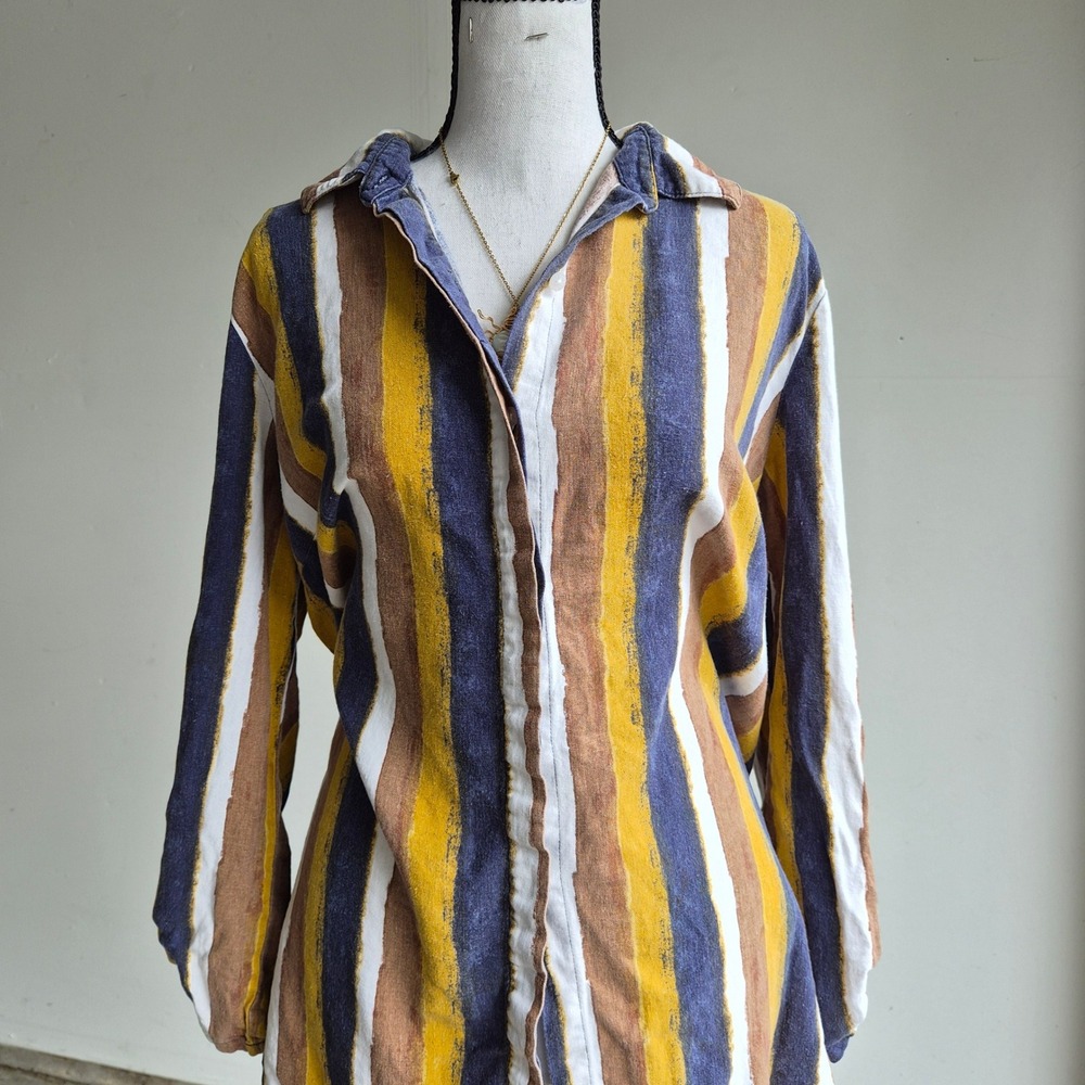 Ellen Tracy Button Down Shirt Women Large Linen Indie Coastal Earthy Boho Lagom